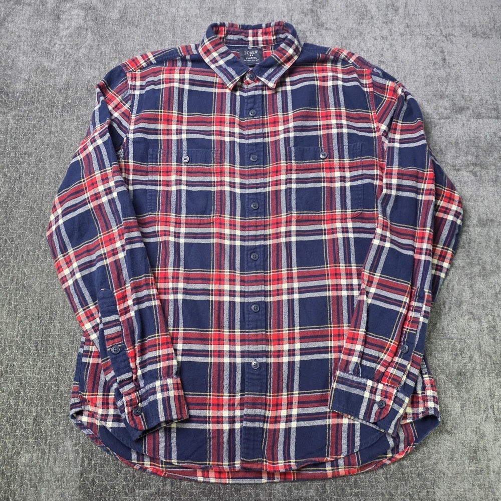 J Crew Plaid Flannel Shirt Mens Large Red White Blue Cotton Outdoor Casual L